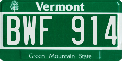 VT license plate BWF914