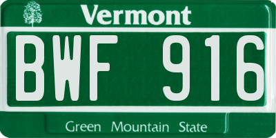 VT license plate BWF916