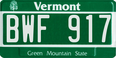 VT license plate BWF917