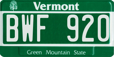 VT license plate BWF920