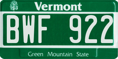 VT license plate BWF922