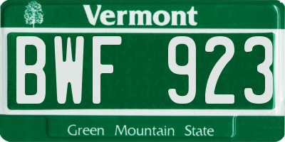 VT license plate BWF923