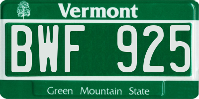 VT license plate BWF925