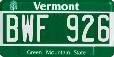 VT license plate BWF926