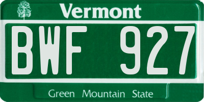 VT license plate BWF927