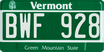 VT license plate BWF928