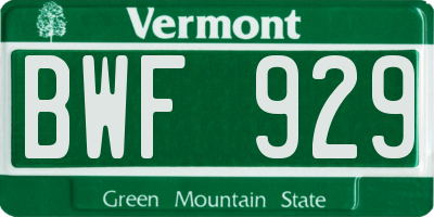 VT license plate BWF929