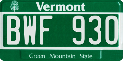 VT license plate BWF930