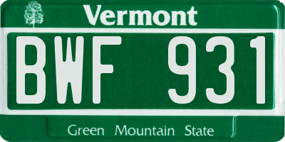 VT license plate BWF931