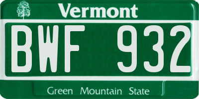 VT license plate BWF932