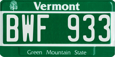 VT license plate BWF933