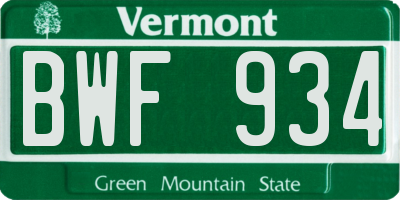 VT license plate BWF934