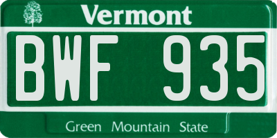 VT license plate BWF935