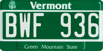 VT license plate BWF936