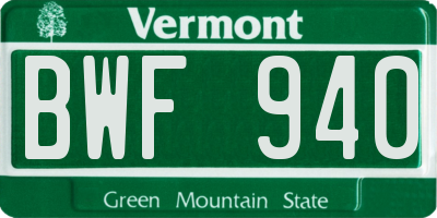 VT license plate BWF940