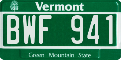 VT license plate BWF941