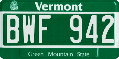 VT license plate BWF942