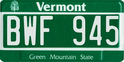 VT license plate BWF945