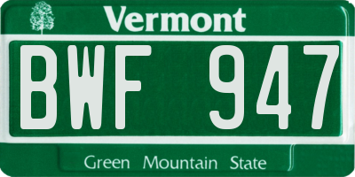 VT license plate BWF947