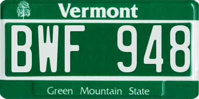 VT license plate BWF948