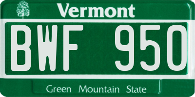 VT license plate BWF950