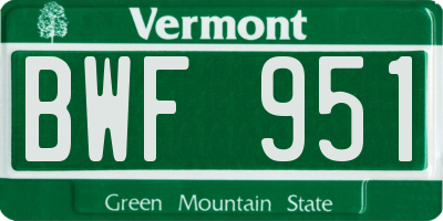 VT license plate BWF951
