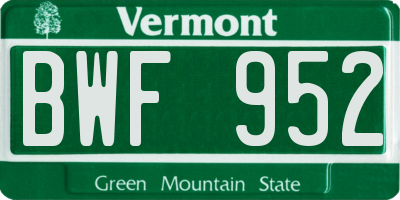 VT license plate BWF952
