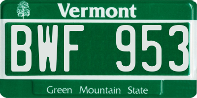 VT license plate BWF953