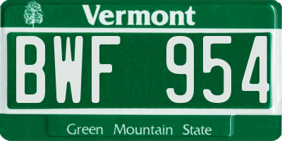 VT license plate BWF954