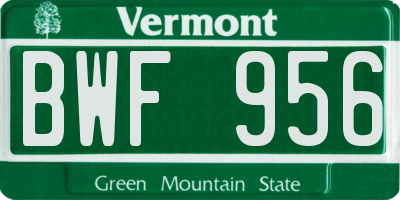 VT license plate BWF956