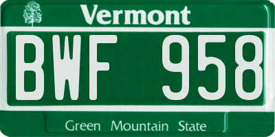 VT license plate BWF958