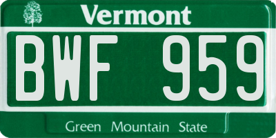 VT license plate BWF959
