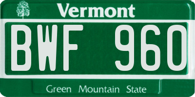 VT license plate BWF960