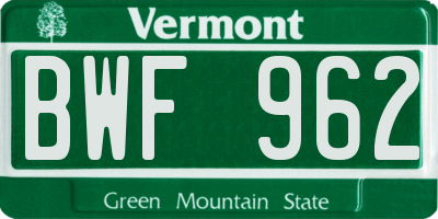VT license plate BWF962