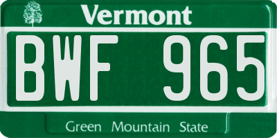 VT license plate BWF965