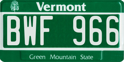 VT license plate BWF966