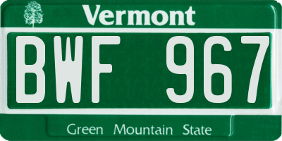 VT license plate BWF967