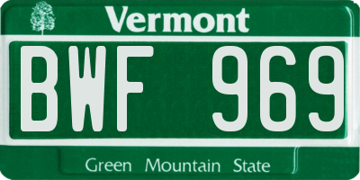 VT license plate BWF969