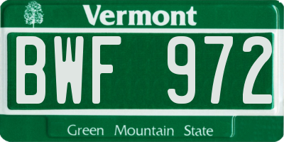 VT license plate BWF972