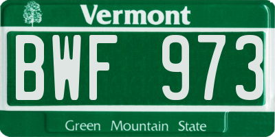 VT license plate BWF973