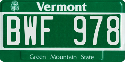 VT license plate BWF978