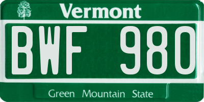 VT license plate BWF980