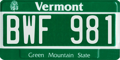 VT license plate BWF981