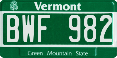 VT license plate BWF982