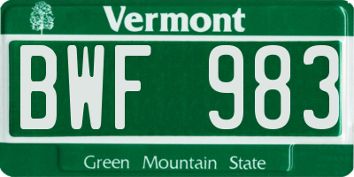 VT license plate BWF983