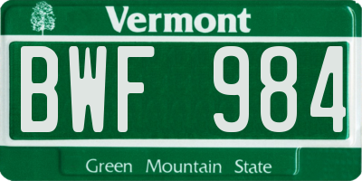 VT license plate BWF984