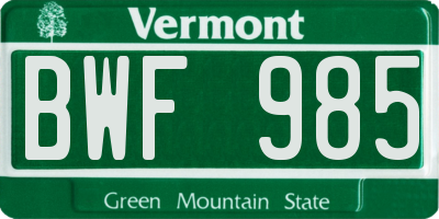 VT license plate BWF985