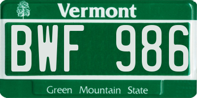 VT license plate BWF986