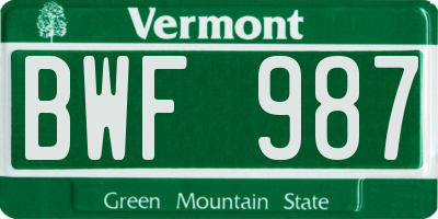 VT license plate BWF987