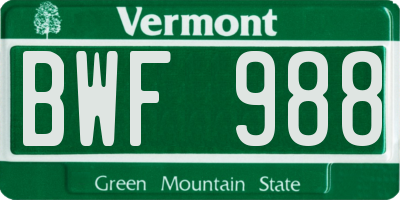 VT license plate BWF988